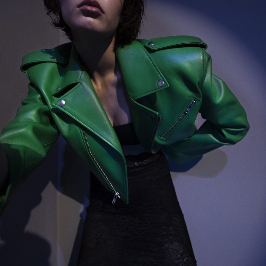 Gianna Cropped Biker Jacket - Forest Green